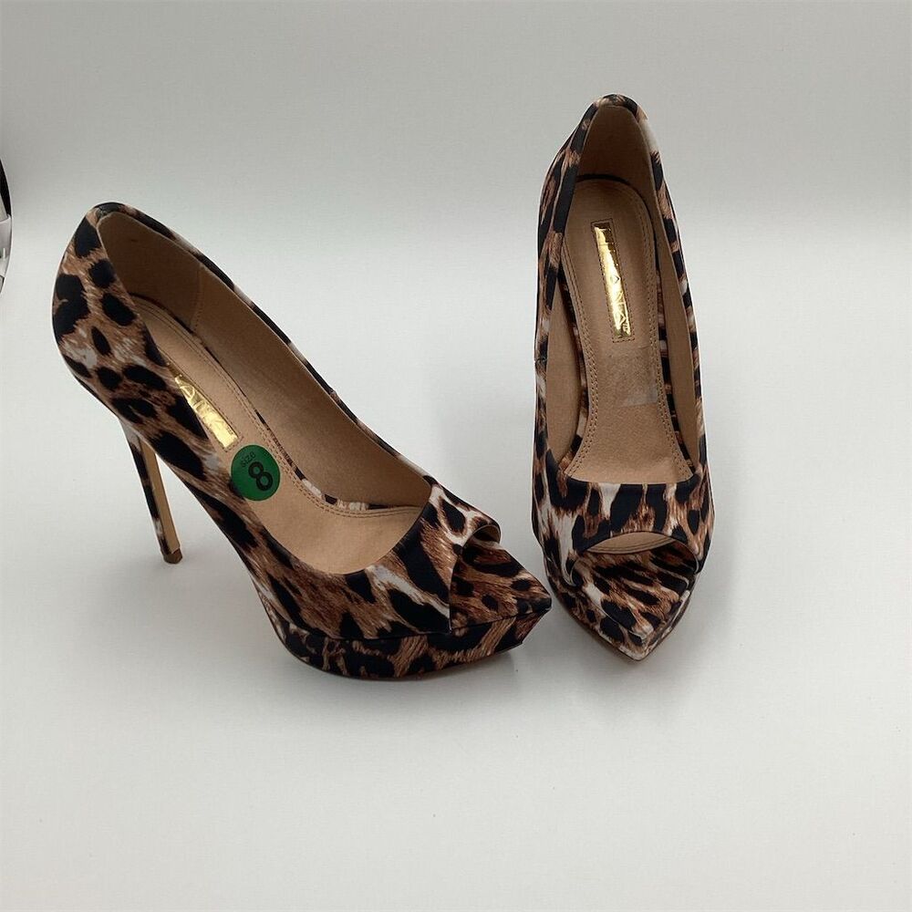 Liliana Women's Leopard Print‎ Platform Peep Toe Stiletto Heels Size 8